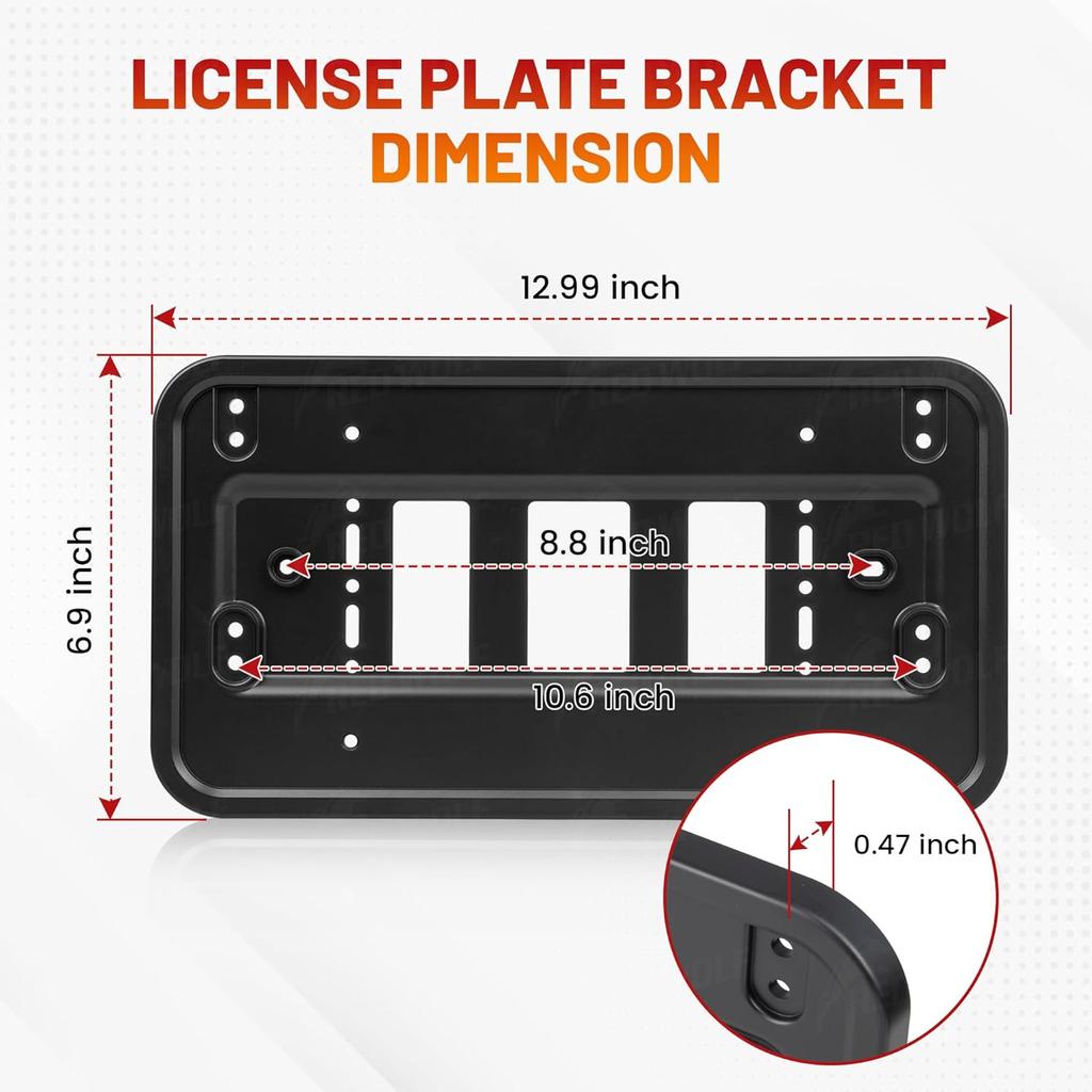 RED WOLF Front License Plate Bracket Frame Fit For US License Plate For SUV Pickup Truck Trailer Reinforce Tag Holder Without Obstruction Rustproof