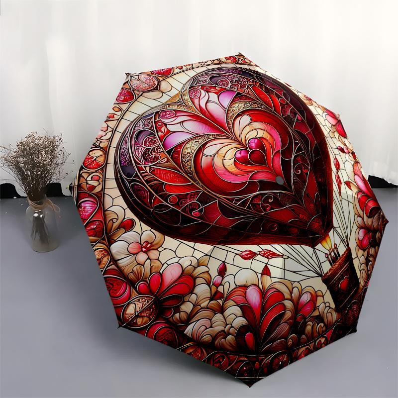Heart-Shaped Hot Air Balloon Stained Wall ArtUmbrella, Portable 3-Fold Compact Umbrella,Christmas Gift ES631