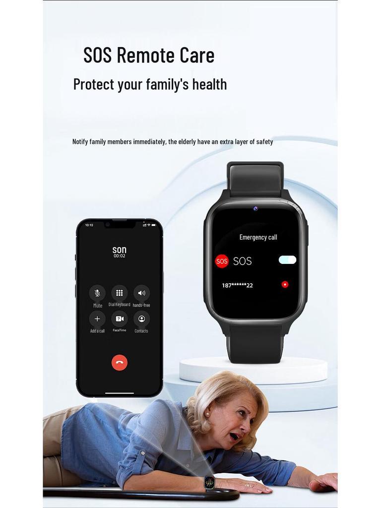 Elderly & Kids 4G SOS Smartwatch with Call, Blood Pressure Monitor, and SIM Card Slot