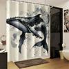 Ink Splatter Whale Illustration Shower Curtain 1Pc With 12 Hooks For Bathroom Home Decor Polyester 2D Flat Print 70.8X70.8 Inch