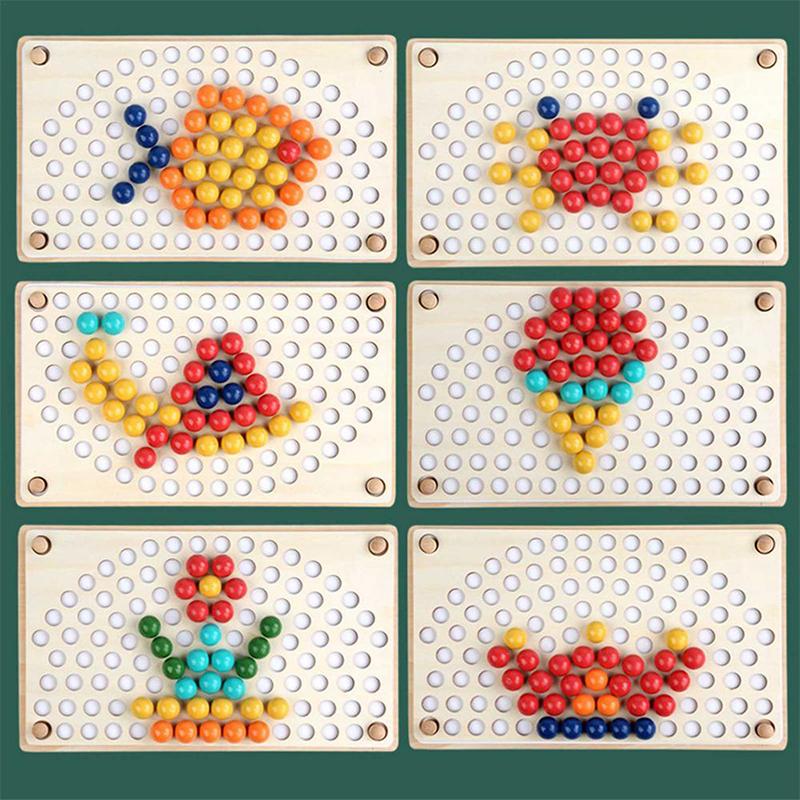 Rainbow Wooden Clip Go Game Set Dot Bead Board Game Toy Rainbow Clip Bead Hand-Eye Coordination Montessori Educational Toys