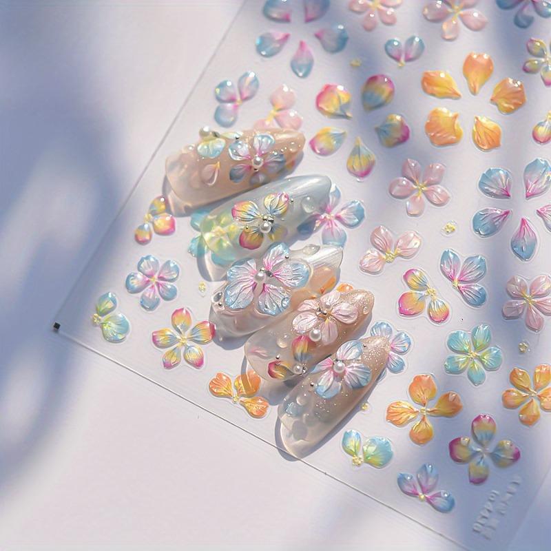 1pc Colorful Flower Nail Decals Summer Decoration Sticker Self-adhesive Embossed Featuring Five-Petal Design for Nail Art