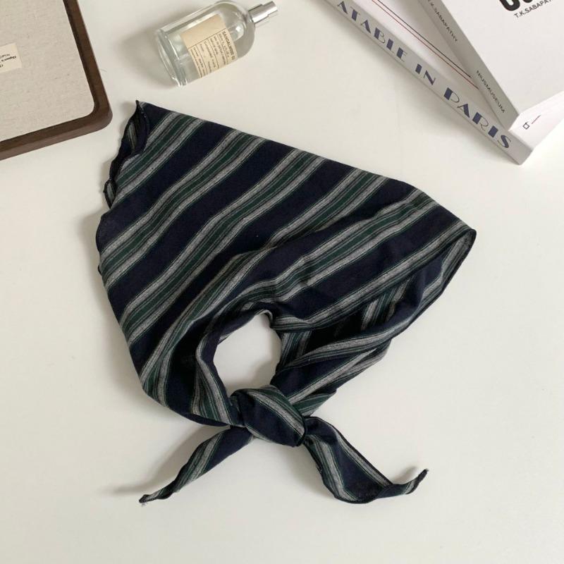 Spring and Autumn 100 pure cotton retro triangle scarf women's color matching stripe literary neck protection warm scarf scarf scarf