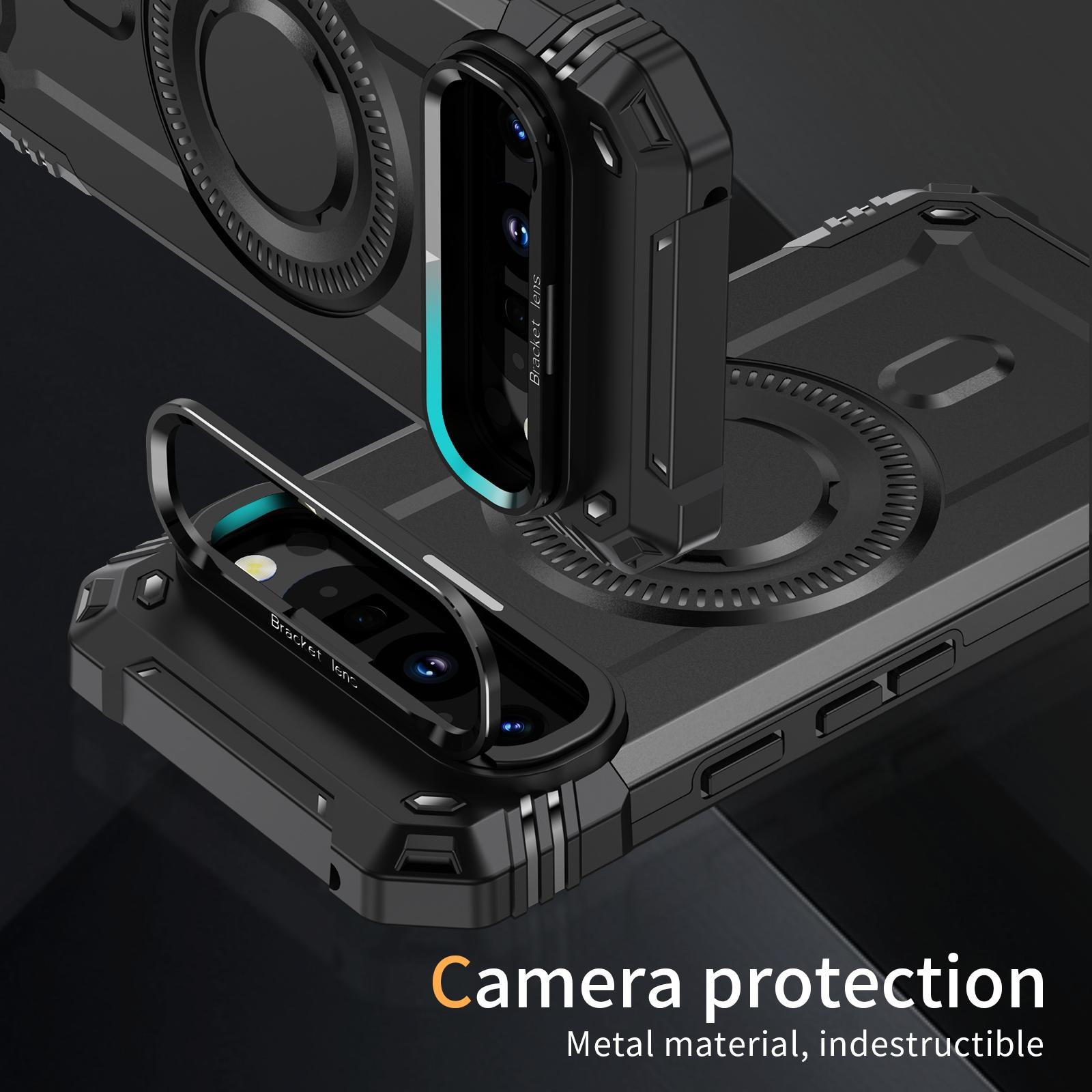 

For Google Pixel 9/9 Pro Case Compatible with MagSafe Metal Lens Frame Kickstand PC+TPU Mobile Cover Red