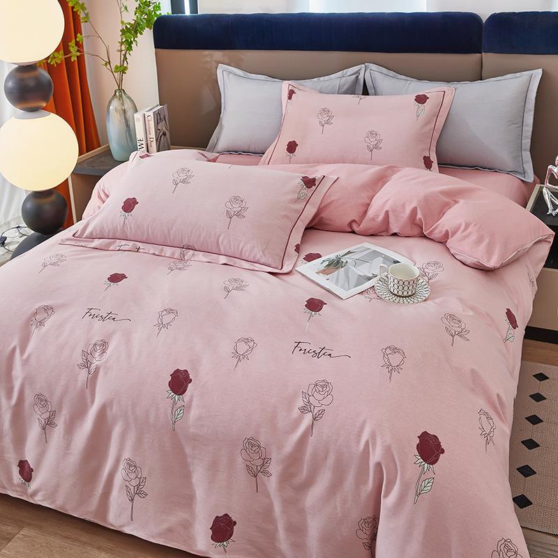 Thickened All-Cotton 4-Piece Floral Duvet Cover & Bed Sheet Set for Autumn/Winter