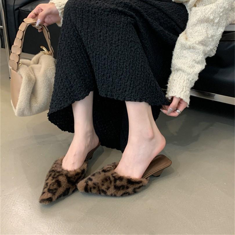 2025 European and American autumn and winter new fashion pointed head thin heel bag head high heel Mao Mao shoes