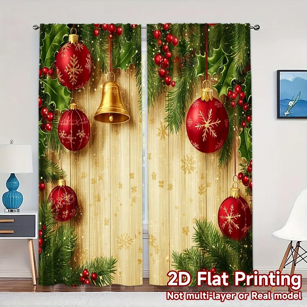 

2pcs,Curtains Christmas Baubles Ornaments Bells (4) Popular Curtains Versatile Durable Polyester Curtains Festive Perfect for 52.50×116.00 CM 2pcs