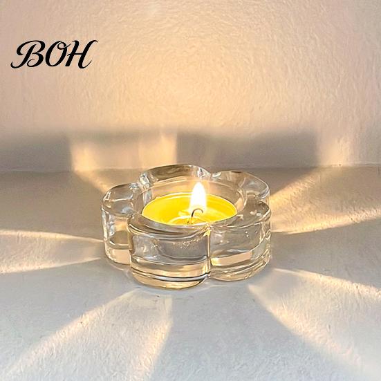 Small Glass Candle Holder Flower Tealight Holder, Plum Blossom for Home Party Decor, Wedding Table Centerpiece Compact