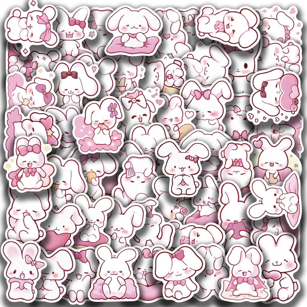 50Pcs Pink Rabbit Animals Vinyl Stickers Waterproof Reusable Bunny Decals For Laptops Skateboards Water Bottles Phones