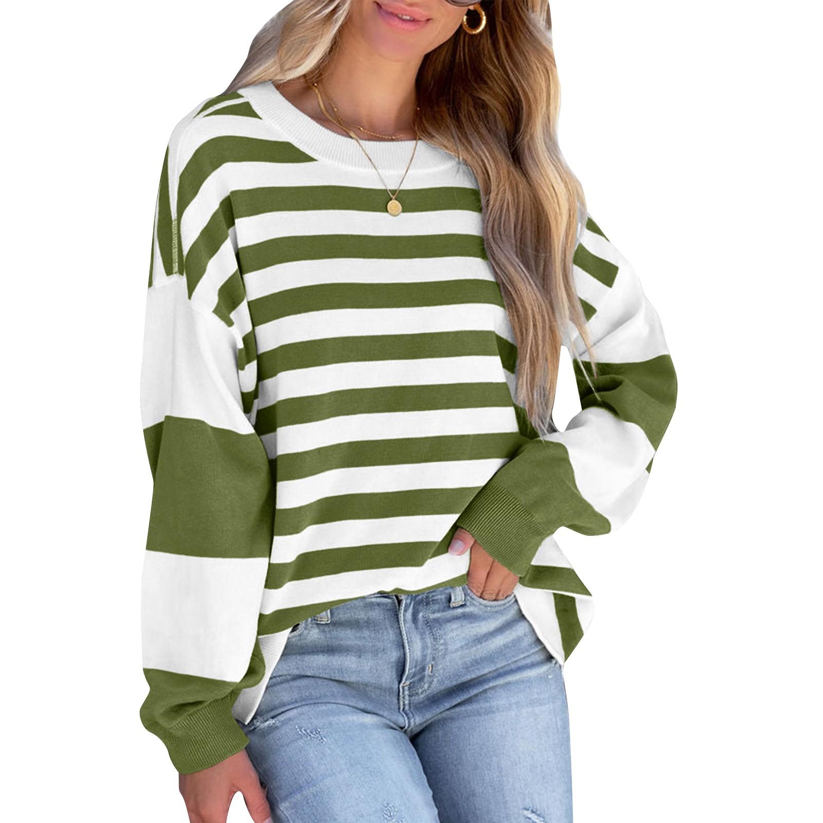 

Женские толстовки с длинными рукавами и воротником, пуловеры, топы, осенние наряды, полосатые топы S зелёный