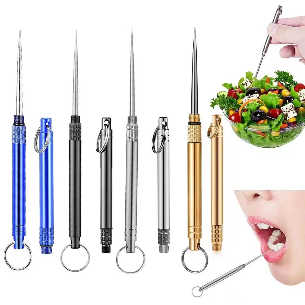 Titanium & Brass Toothpick Portable Toothpick Bottle with Fruit Fork Multifunctional Camping Tool Stronger Than Dental Floss