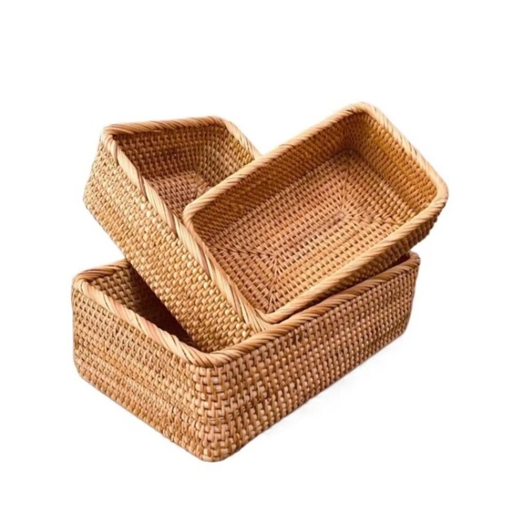 Organizator de birou din ratan țesut manual, coș dreptunghiular pentru depozitarea cosmeticelor, cutie nouă de depozitare