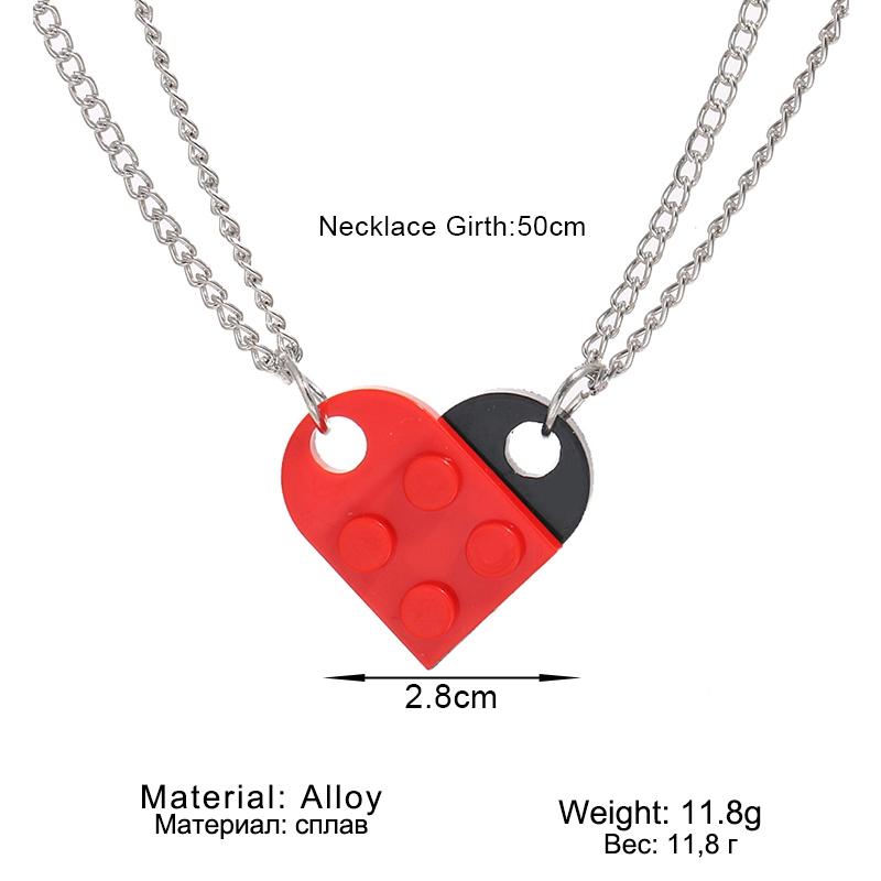 Punk 2 stücke Herz Ziegel Paare Liebe Halskette Für Liebhaber Frauen Männer Lego Elemente Freunde Halsketten Valentinstag Geschenk Schmuck
