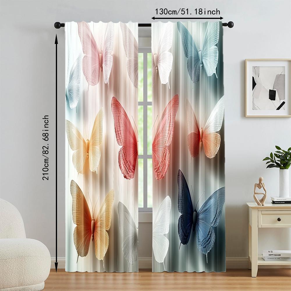 2 pcs   versatile polyester transparent curtains for home decoration Elegant Butterfly 1 for use in bedrooms and living rooms