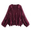 European Women's Summer V-Neck Ruffle Chiffon Blouse
