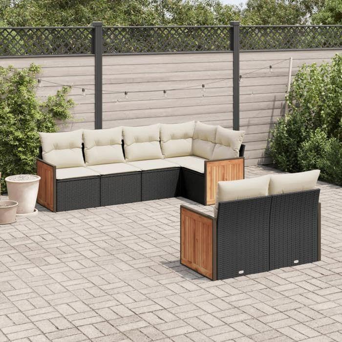 VidaXL Garden Lounge Set with Cushions 7 Pcs, Patio Sofas, Furniture Set, Outdoor Terrace Furniture, Black 3260222