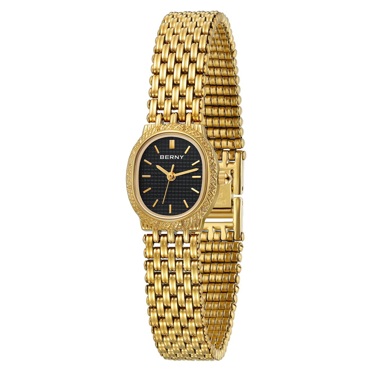 AUQ1 BERNY Gold Women s Watch Luxury Small Dial Ladies Gold Watch Jewelry Bracelet Quartz Lady Watch Stylish Fashion Women Watches No