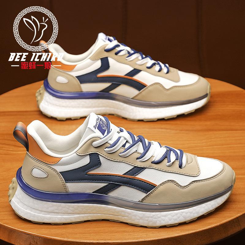 Soft-soled men's shoes spring outdoor leather popcorn sneakers casual trend dad shoes