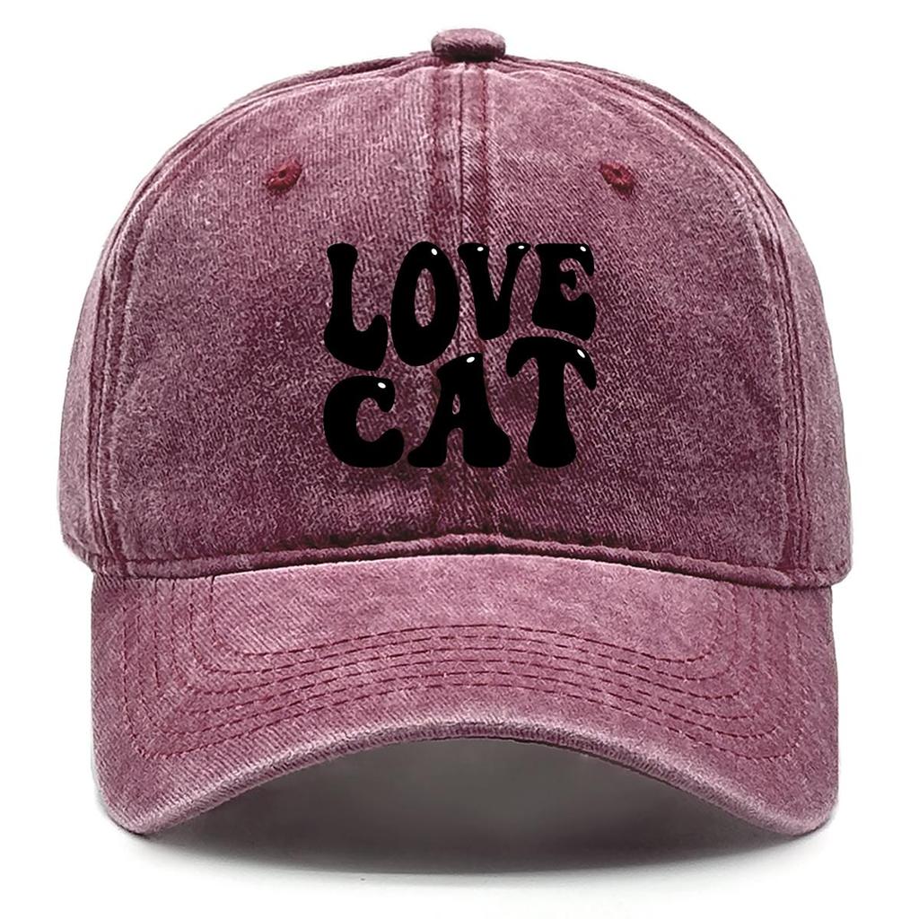 LOVE CAT" Print Snapback Baseball Hat, Animal Dad Hat Sporting Non-Stretch Fabric Lightweight Adjustable Buckle Adjustable Baseball Cap