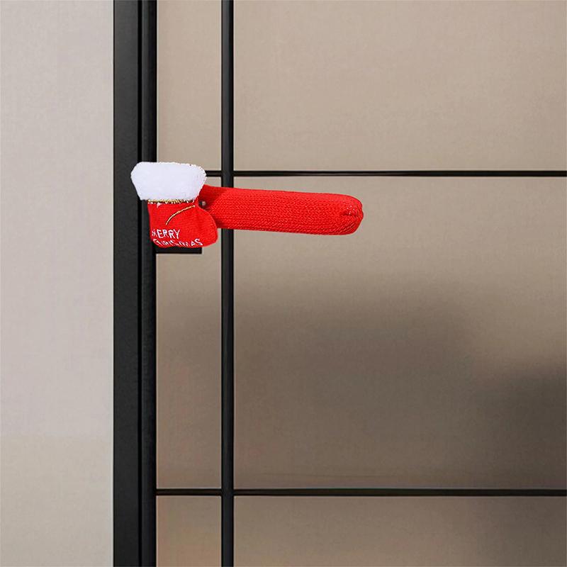 1PC Christmas Room Cloth Bell Door Handle Gloves Gift Cartoon Decoration Santa Claus Protective Cover Festival