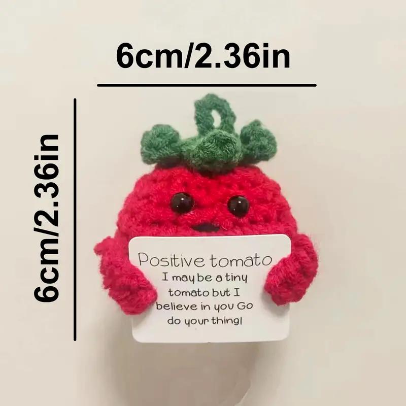 Cute Handmade Plush Doll Knitted Tomato Décor with Positive Message Valentine's Day New Year Birthday Gift for Kid and Couples