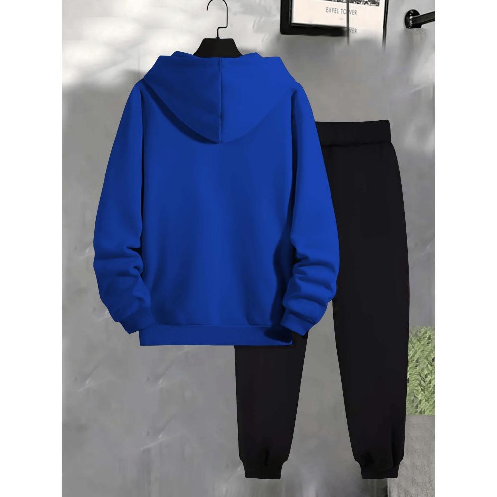 Men's Fashion Printed Hooded Sweatshirt and Sweatpants Set, Autumn and Winter Casual Sports Two-piece Set