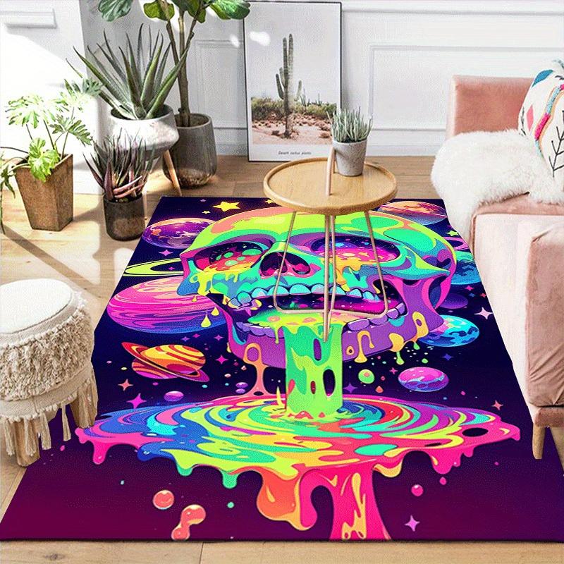 1pc Colorful Skull Design Area Rug - Soft, Anti-Slip, and Durable Gaming Room Decor for Bedroom