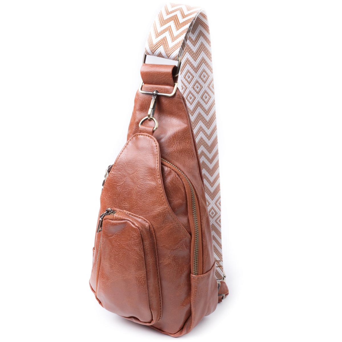 

Жіноча сумка з екошкіри з акцентом на текстильну лямку VINTAGE Bag 22773 Рудий
