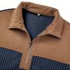 Men Quarter Zip Shirt Long Sleeve Turndown Collar Pullover Color Block Jacquard Sweatshirt with Elbow Patches for Daily Wear