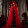 Cosplay Cloak Hooded Mesh for Adults 2 Layer Sheer Tulle Cape Gothic Witch Queen Costume Halloween Renaissance Accessories Lightweight Cape
