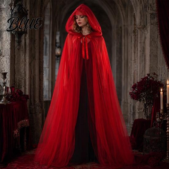 Cosplay Cloak Hooded Mesh for Adults 2 Layer Sheer Tulle Cape Gothic Witch Queen Costume Halloween Renaissance Accessories Lightweight Cape