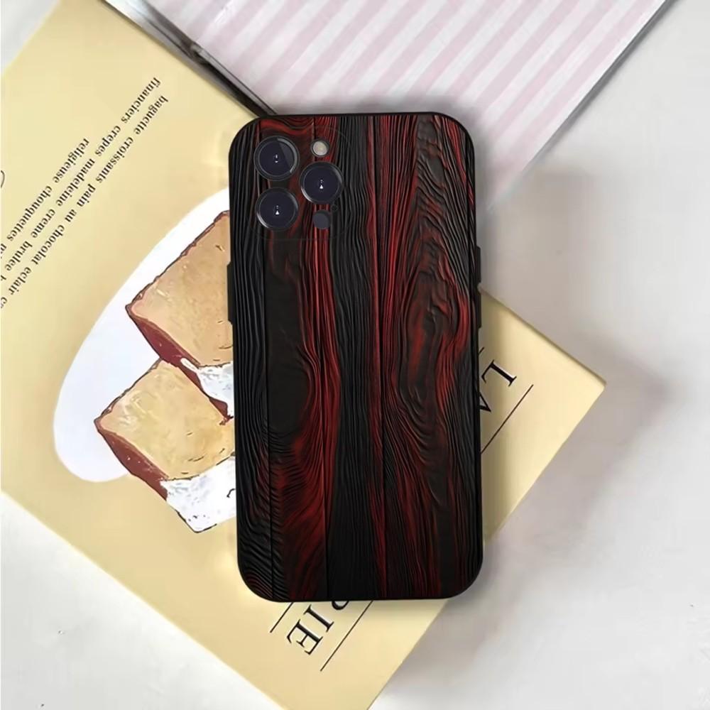 Natural Wood Phone Case For iPhone 16,15,14,13,12,11,Pro,X,XS,Max,XR,Plus,Mini Soft Black Cover