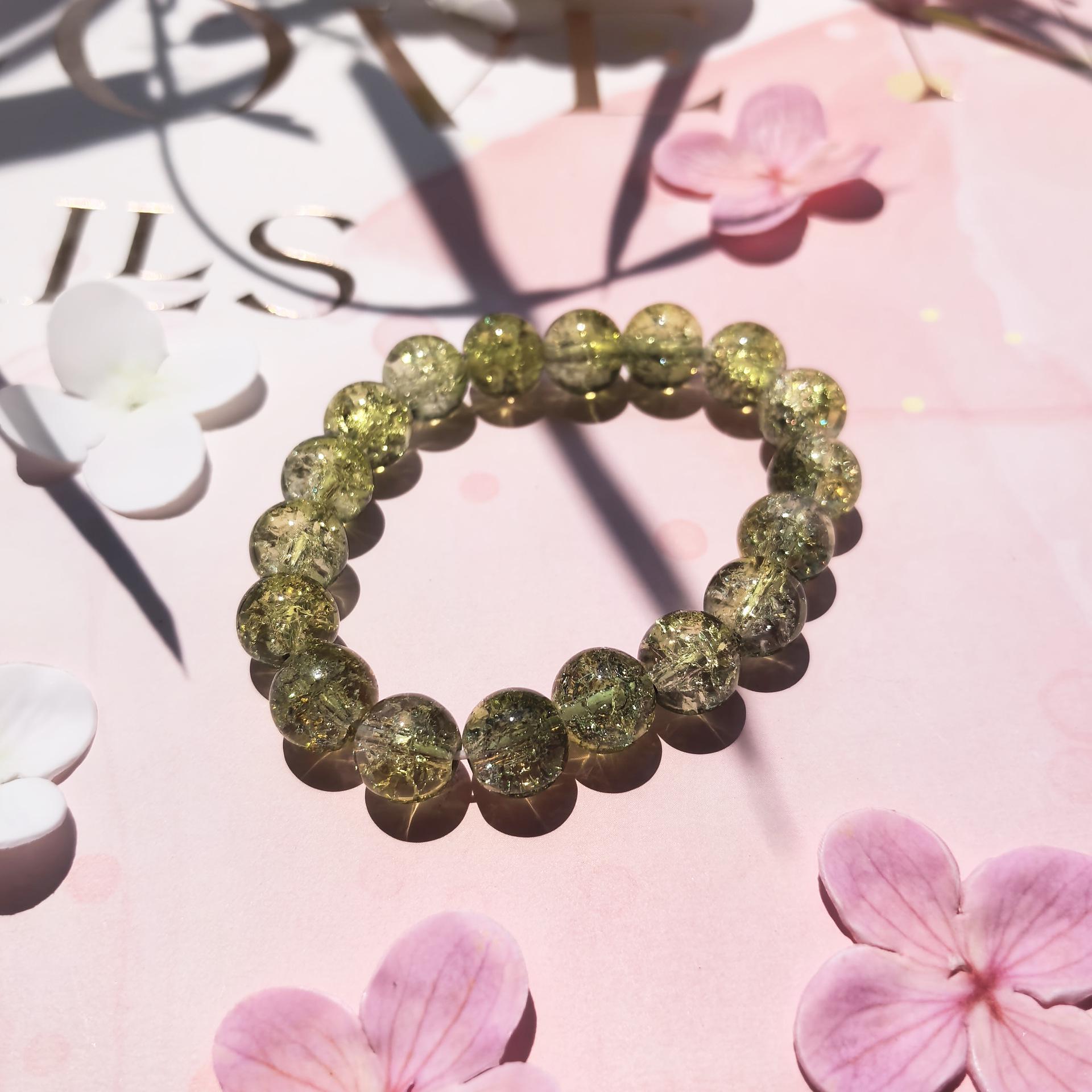 10mm Gradient Ice Crackle Glass Beads Bracelet