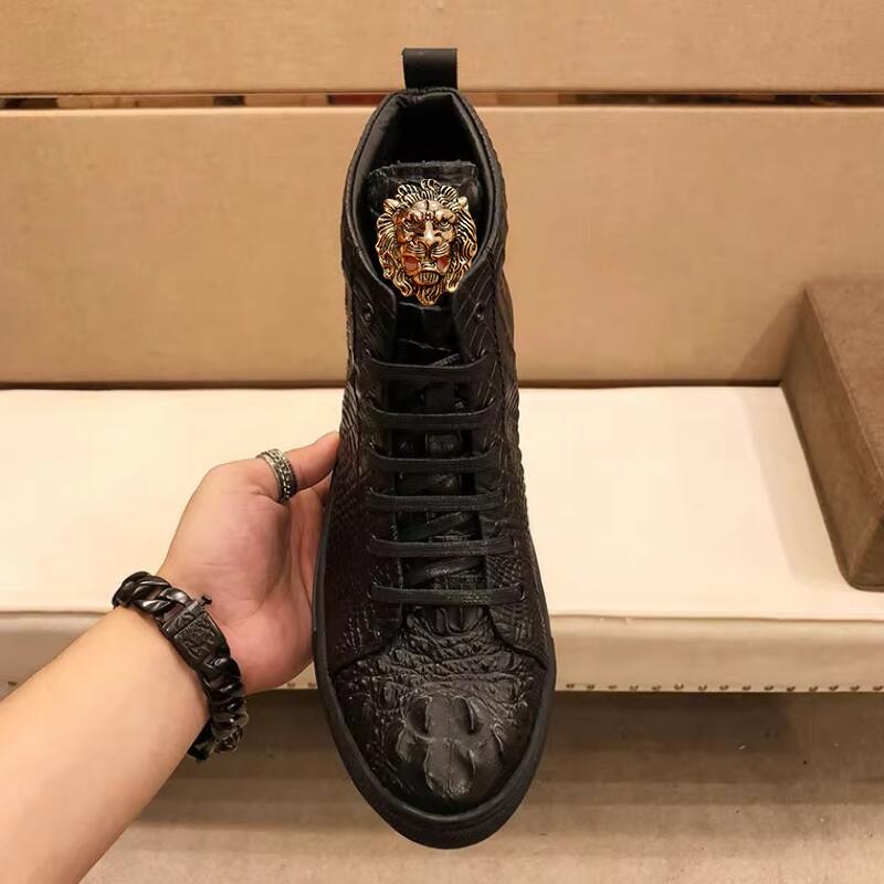 Fashion Leather High-top Sneakers for Men, Luxury Style, Crocodile Pattern, Premium Casual Shoes, Padded for Warmth, Soft Sole A1