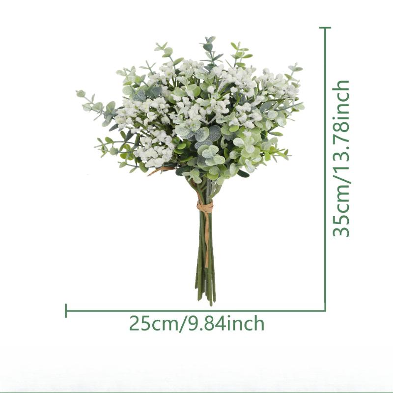 4pcs Plastic Fake Flower Artificial Eucalyptus Gypsophila Bouquet Restaurant Decoration Green Eucalyptus Leaf Simulation Flowers