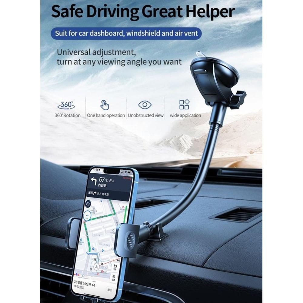 HOOPZOZA Long Arm Car Phone Holder Dashboard Windshield Air Vent Car Phone Mount Anti Shake Strong Suction Care Holder Rotatable Car Phone Stand Cell