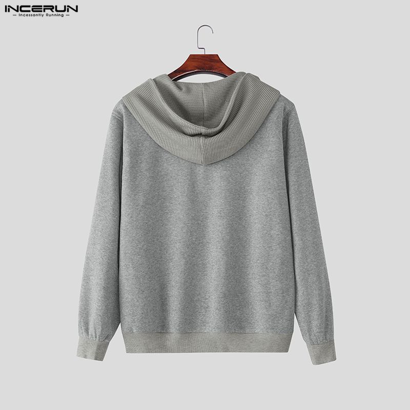 INCERUN Autumn Men Casual Long Sleeve Patchwork Hooded Pullovers Sweatshirts