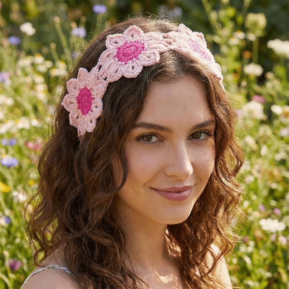 Turban Flowers Hairband Colorful Bandana Pastoral Style Headscarf French Style Scarf Knitted Hair Band Clothing Accessories