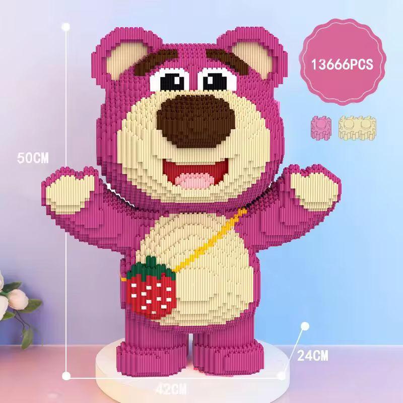 50cm Cute Giant Huge Strawberry Bear Blocks Assembly Toy Pet Block Kids Gifts Model Ornaments Home Decoration Toys Kid Friendly Entertaining Fun Play