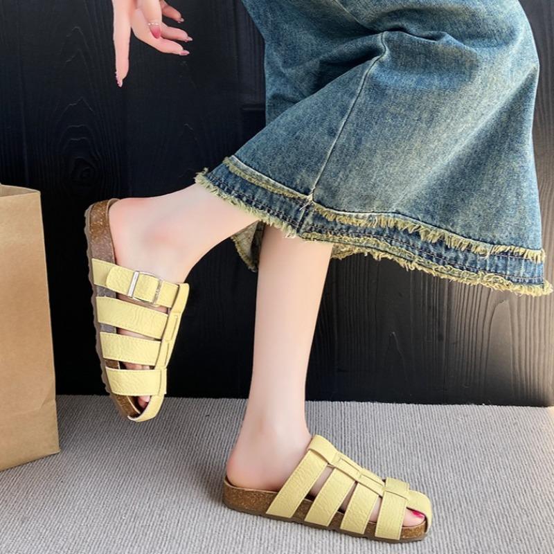 Fashion Platform woven pig cage cool slippers women's new summer round head hollow breathable soft bottom beach Baotou semi-drag