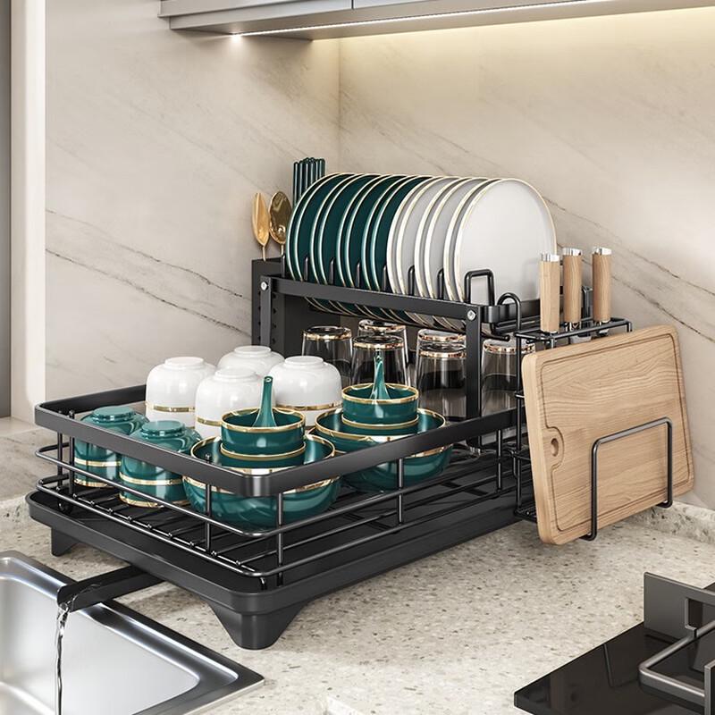 Double Layer Self-Draining Kitchen Dish Drying Rack