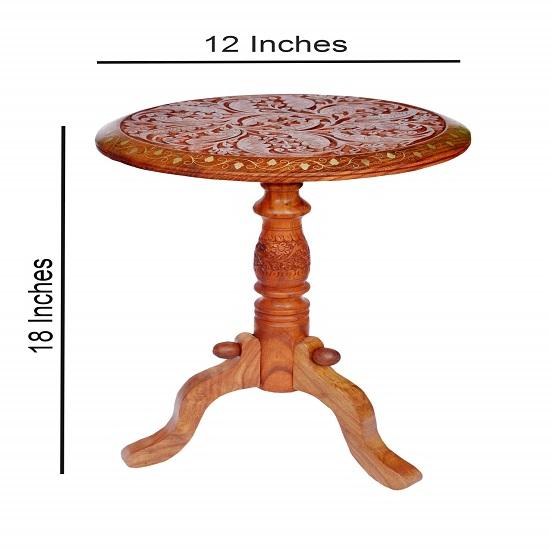 Universal Round  Corner Coffee Tea Vase Flower Pot Telephone Wooden Table with Brass Tabletop