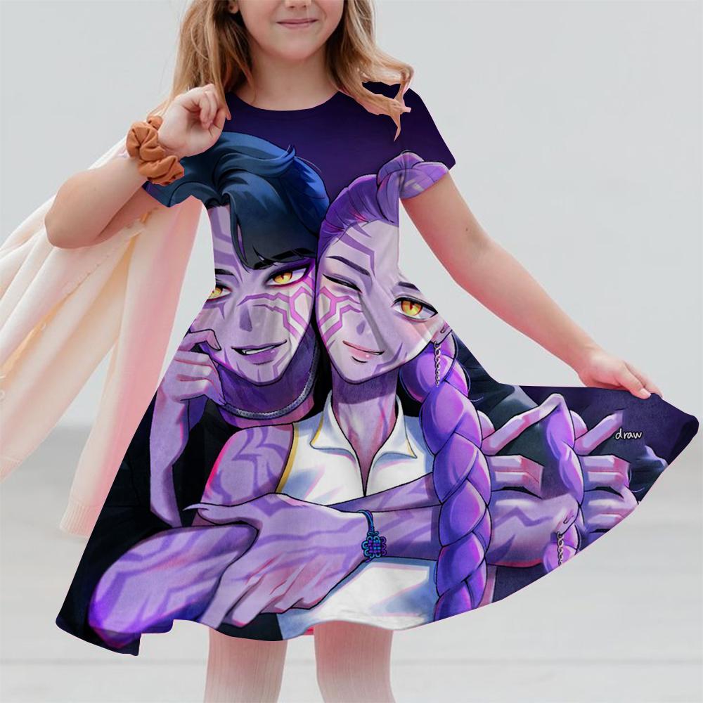 

Летние платья принцессы для девочек KPop Охотники на демонов Huntrix Вечеринка День рождения Детский костюм Платье в горошек 130