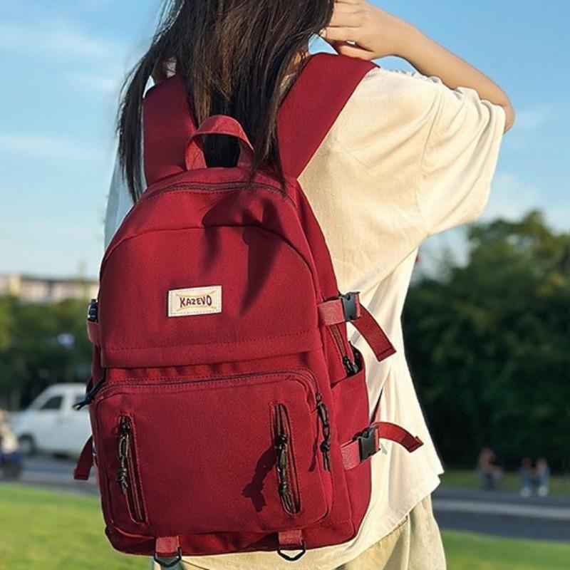 School Bag New High Value Solid Color Simple Backpack Junior High School Students Light Travel Spring Outing Large Capacity Backpack