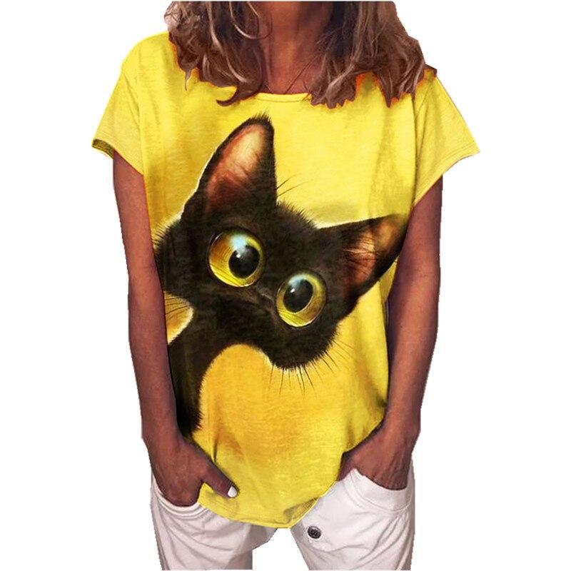 Summer Cat 3D Print T-Shirts Women's Casual Round-Neck Short Sleeve T Shirt Harajuku Tees Y2k Tops Female Streetwear Clothing