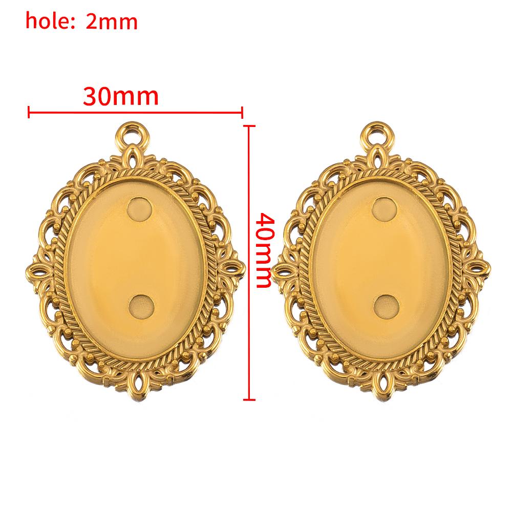 2pcs Stainless Steel Retro Heart Round Charms Blank Tray Base Gold Plated Cabochon Cameo Base Tray Bezel Pendant Jewelry Finding