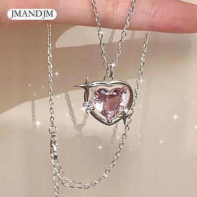 Peach Galaxy Love Necklace Women's Light Luxury Niche Feeling Inlaid with Zircon Barbie Collarbone Chain of the Same Style