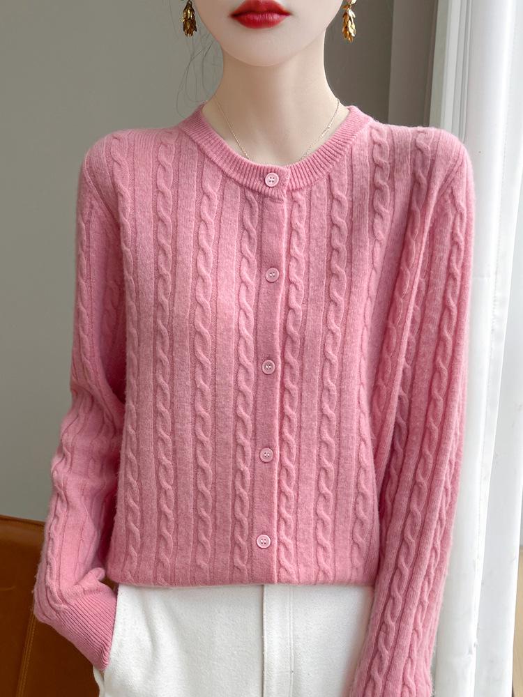 White Cable Knit Cardigan - Women's Korean Style Long Sleeve Autumn Sweater Coat