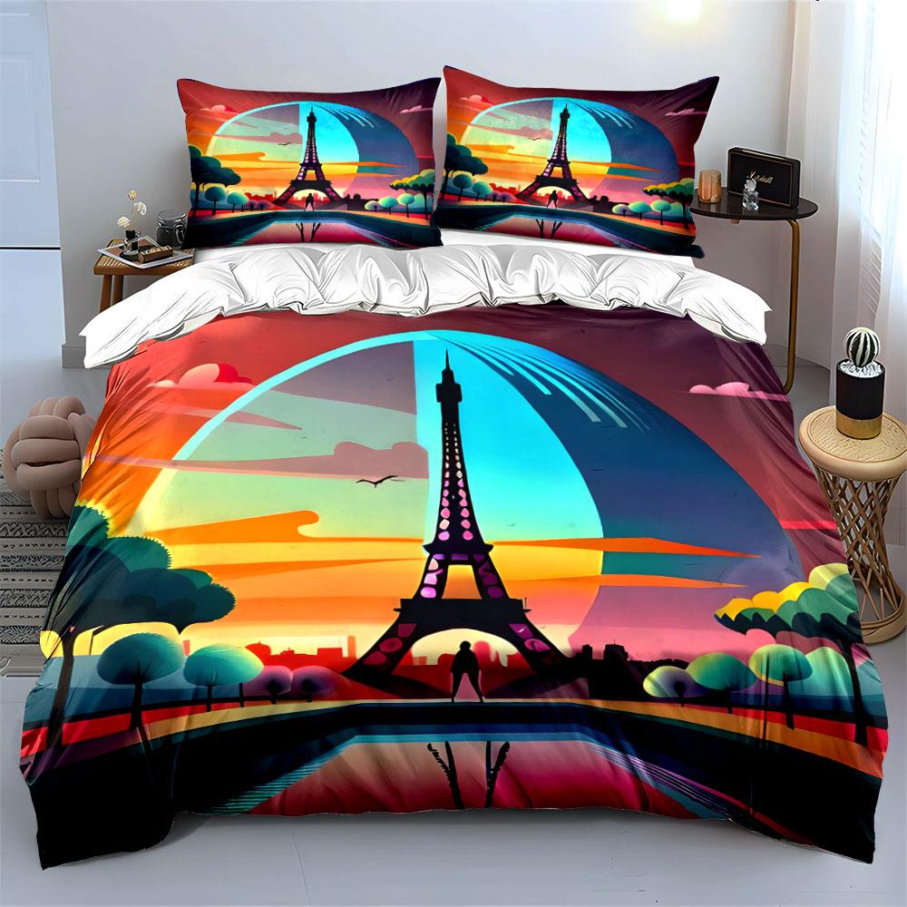 Eiffel Tower with Sunset. Bedding Sets Duvet Cover Sets Duvet Covers Pillowcases(1*Duvet Cover 2*Pillowcases Without Duvet Insert)