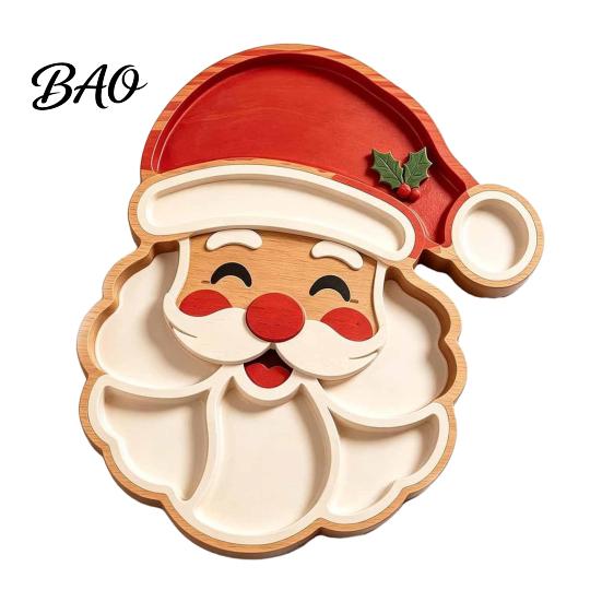 Creative Holiday Gifts for Friends Christmas Tree Serving Platter, Wooden Snack Tray Parties, Multi-Compartment Food Display Elk Design Dessert Plate
